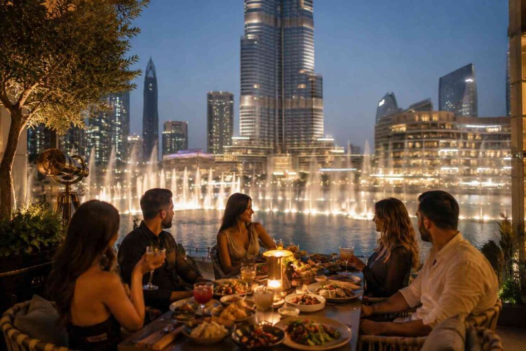 Evening dining with city views