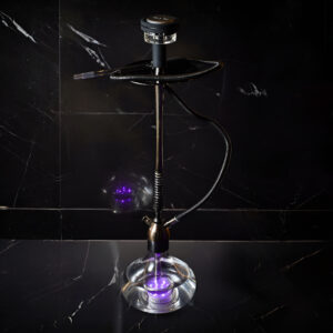 Stylish hookah with glass base and purple glowing water